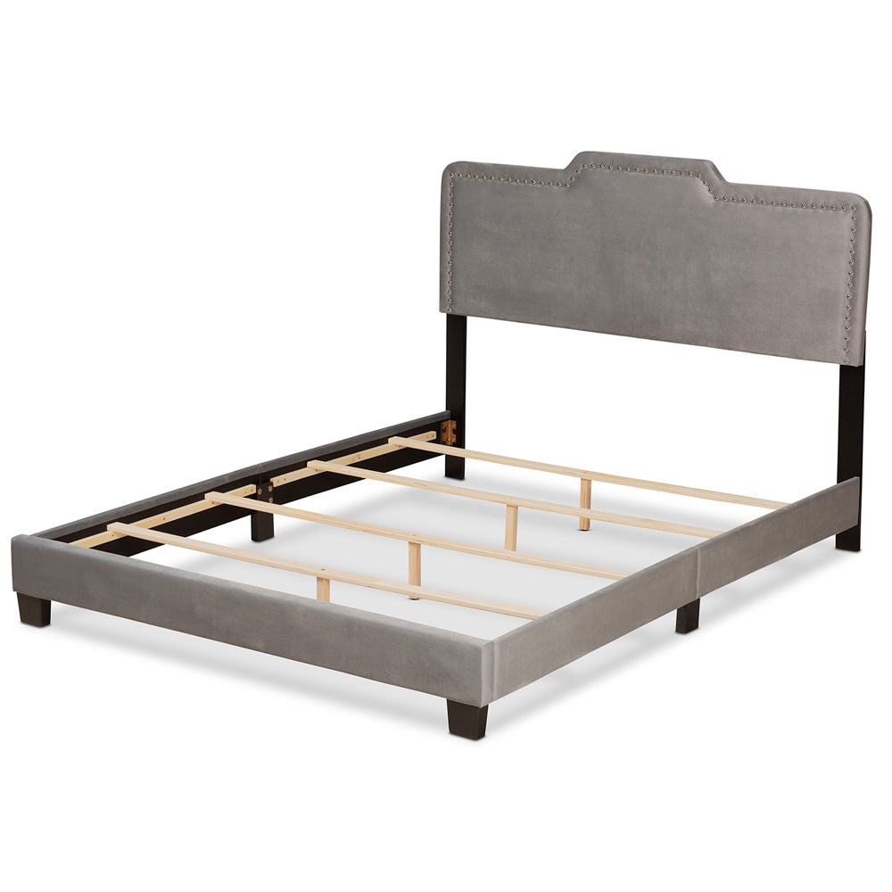 Baxton Studio - Benjen Queen Size Bed in Grey/Black - CF9210C-Grey Velvet-Queen view 3