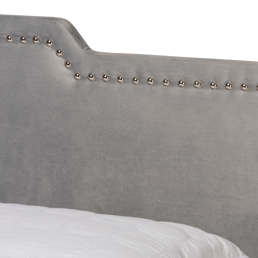 Baxton Studio - Benjen Queen Size Bed in Grey/Black - CF9210C-Grey Velvet-Queen view 4