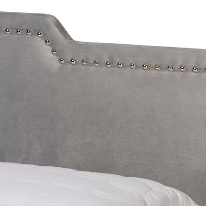 Baxton Studio - Benjen Queen Size Bed in Grey/Black - CF9210C-Grey Velvet-Queen view 4