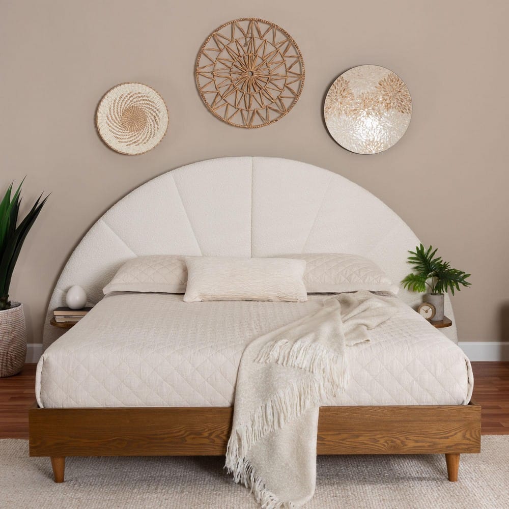 Baxton Studio - Bernice King Size Bed in Cream/Walnut Brown - BBT61266-Cream/Walnut-King view 8
