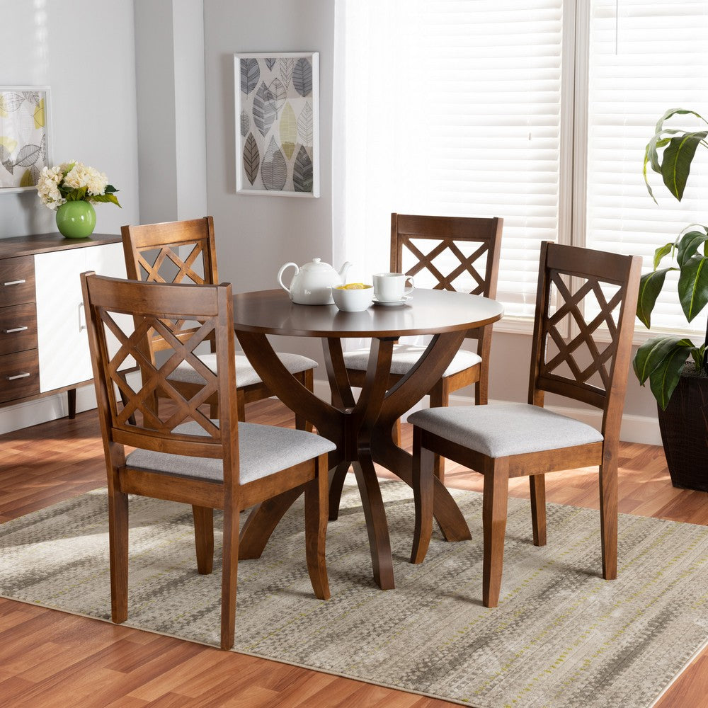 Baxton Studio - Beth Dining Set in Grey/Walnut - Beth-Grey/Walnut-5PC Dining Set view 7