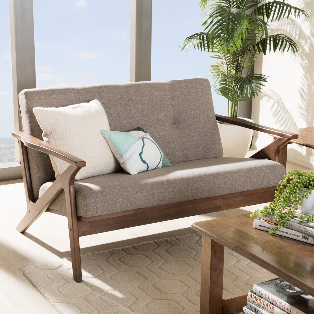 Baxton Studio - Bianca Loveseat in Light Grey/"Walnut" Brown - Bianca-Light Grey/Walnut Brown-LS view 8