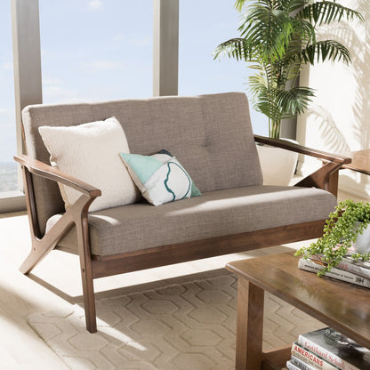 Baxton Studio - Bianca Loveseat in Light Grey/"Walnut" Brown - Bianca-Light Grey/Walnut Brown-LS view 8