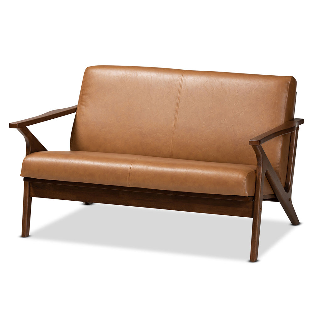 Baxton Studio - Bianca Loveseat in Tan/Walnut Brown - Bianca-Tan/Walnut Brown-LS view 1