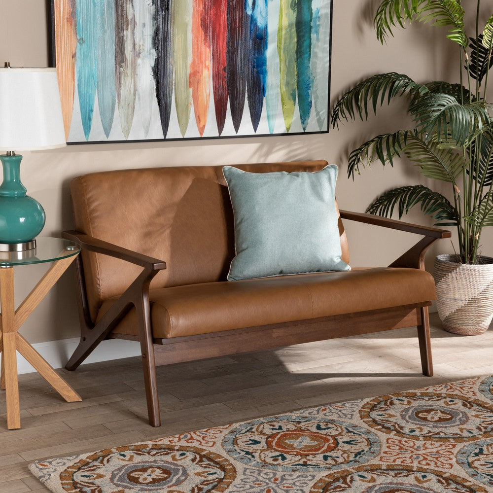 Baxton Studio - Bianca Loveseat in Tan/Walnut Brown - Bianca-Tan/Walnut Brown-LS view 7