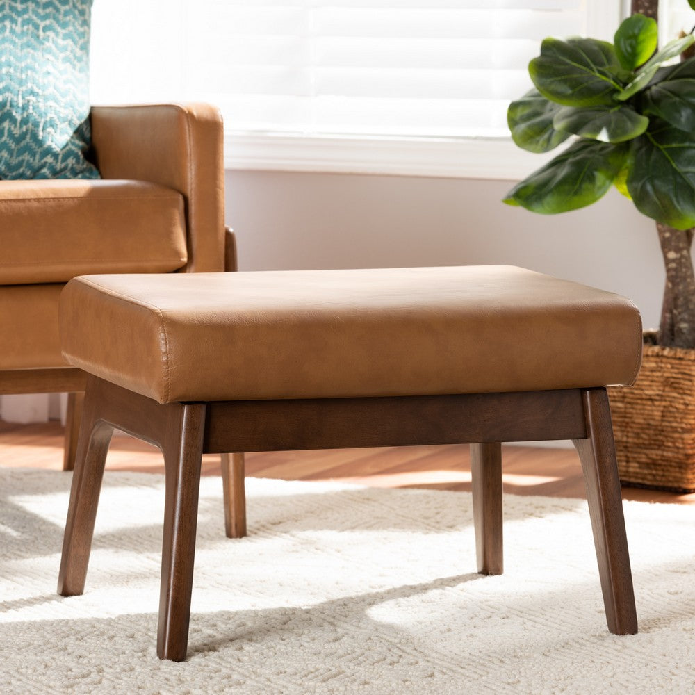 Baxton Studio - Bianca Ottoman in Tan/Walnut Brown - Bianca-Tan/Walnut Brown-Otto view 7