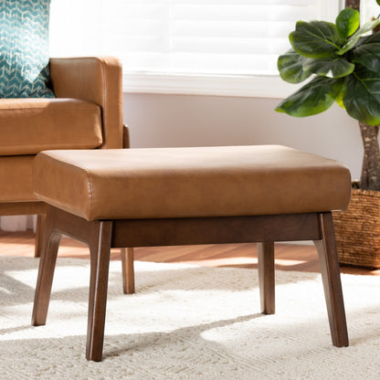 Baxton Studio - Bianca Ottoman in Tan/Walnut Brown - Bianca-Tan/Walnut Brown-Otto view 7