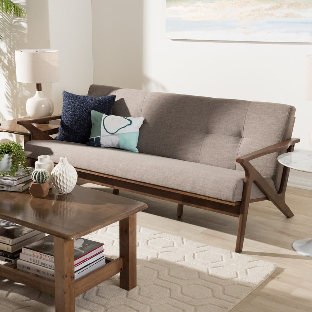 Baxton Studio - Bianca Sofa in Light Grey/"Walnut" Brown - Bianca-Light Grey/Walnut Brown-SF view 8