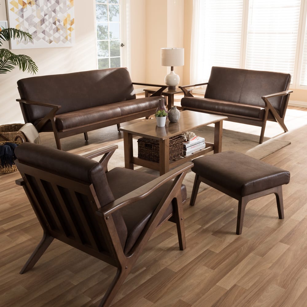 Baxton Studio - Bianca Sofa Set in Dark Brown/"Walnut" Brown - Bianca-Dark Brown/Walnut Brown-4PC-Set view 4
