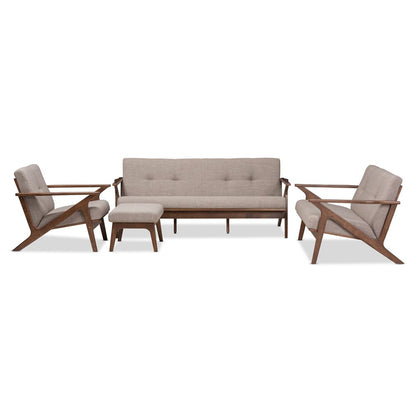 Baxton Studio - Bianca Sofa Set in Light Grey/"Walnut" Brown - Bianca-Light Grey/Walnut Brown-4PC-Set view 1