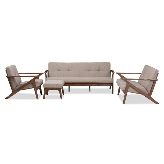Baxton Studio - Bianca Sofa Set in Light Grey/"Walnut" Brown - Bianca-Light Grey/Walnut Brown-4PC-Set view 1