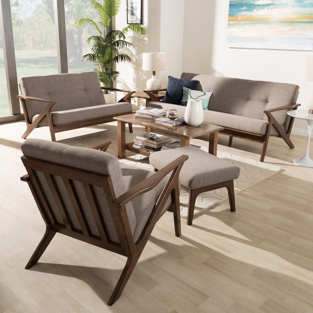 Baxton Studio - Bianca Sofa Set in Light Grey/"Walnut" Brown - Bianca-Light Grey/Walnut Brown-4PC-Set view 5