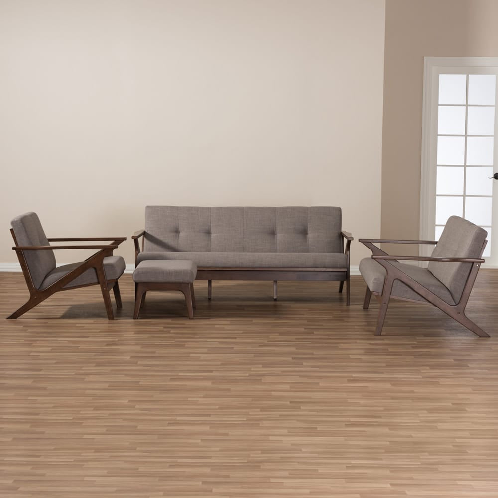 Baxton Studio - Bianca Sofa Set in Light Grey/"Walnut" Brown - Bianca-Light Grey/Walnut Brown-4PC-Set view 6
