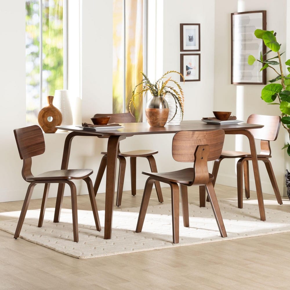 Baxton Studio - Billie Dining Set in Walnut Brown - Billie-Walnut-5PC Dining Set view 8