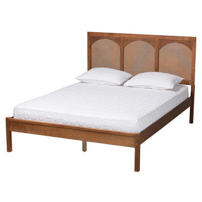 Baxton Studio - Blossom Queen Size Bed in Ash Walnut - MG0084-Ash Walnut Rattan-Queen view 1