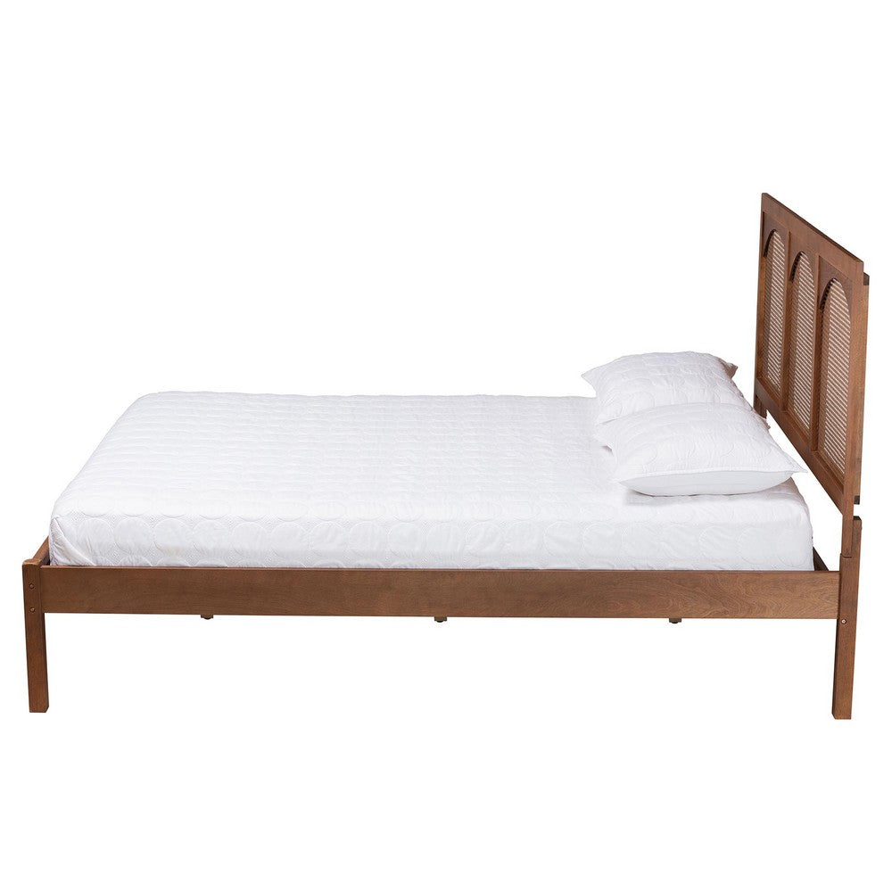 Baxton Studio - Blossom Queen Size Bed in Ash Walnut - MG0084-Ash Walnut Rattan-Queen view 2