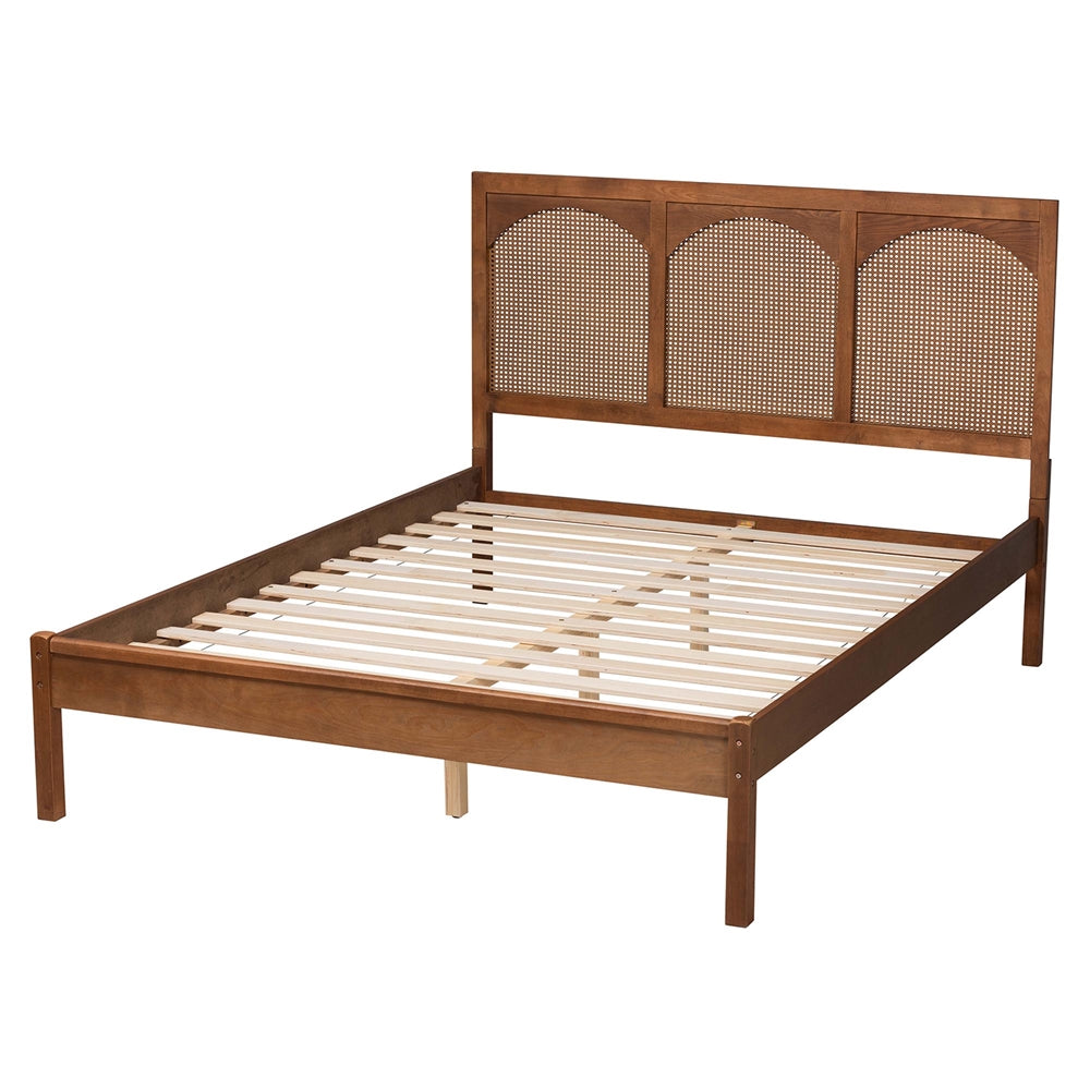 Baxton Studio - Blossom Queen Size Bed in Ash Walnut - MG0084-Ash Walnut Rattan-Queen view 3