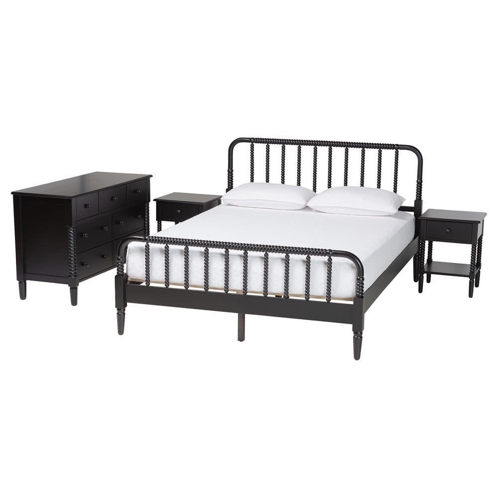 Baxton Studio - Braith Queen Bedroom Set in Black - Melisa-Black-4PC Queen Bedroom Set view 1