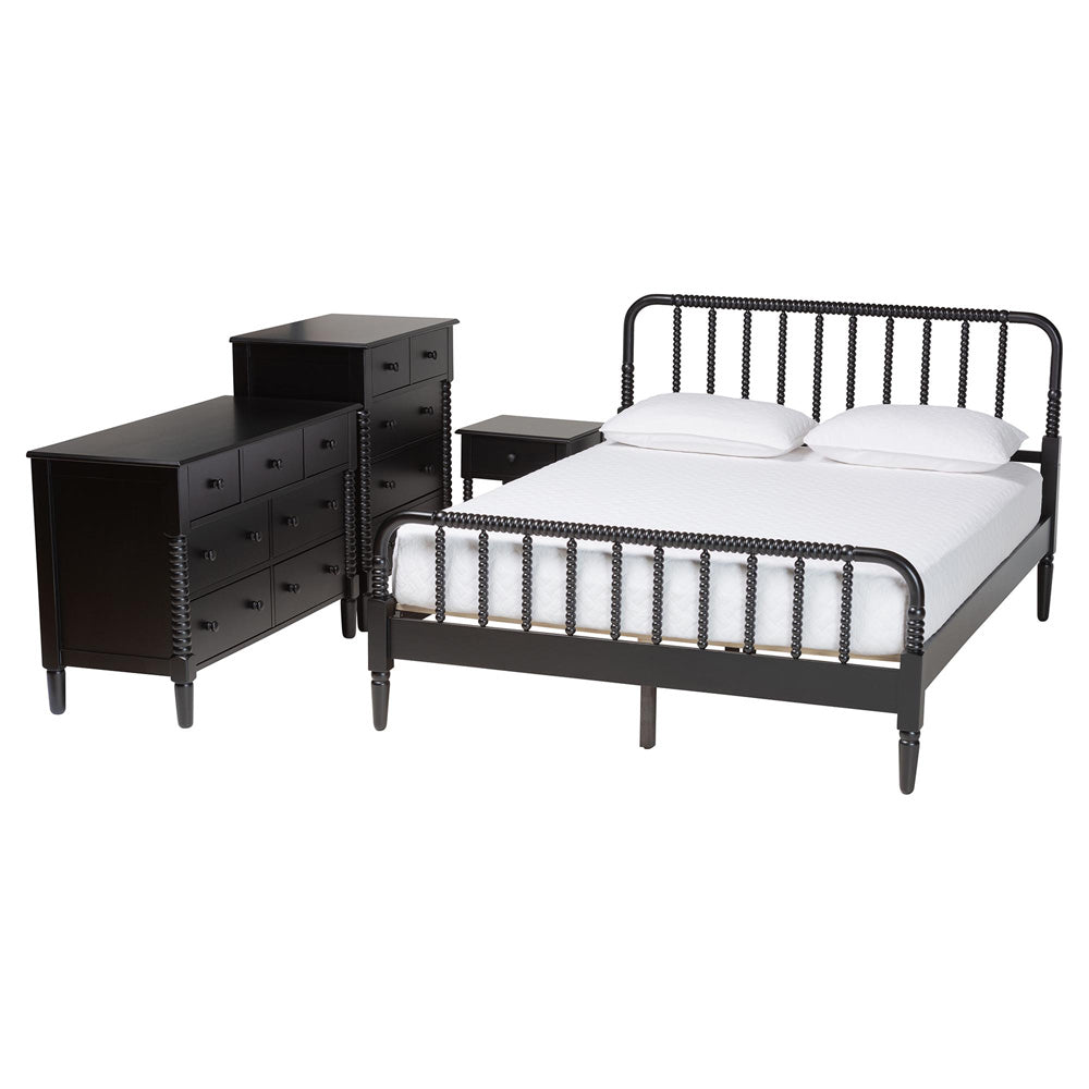 Baxton Studio - Braith Queen Bedroom Set in Black - SW8620-Black-4PC Queen Bedroom Set view 1