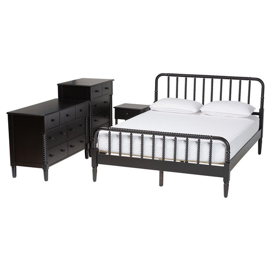 Baxton Studio - Braith Queen Bedroom Set in Black - SW8620-Black-4PC Queen Bedroom Set view 1