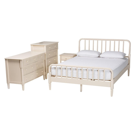 Baxton Studio - Braith Queen Bedroom Set in Ivory - SW8620-Ivory-4PC Queen Bedroom Set view 1