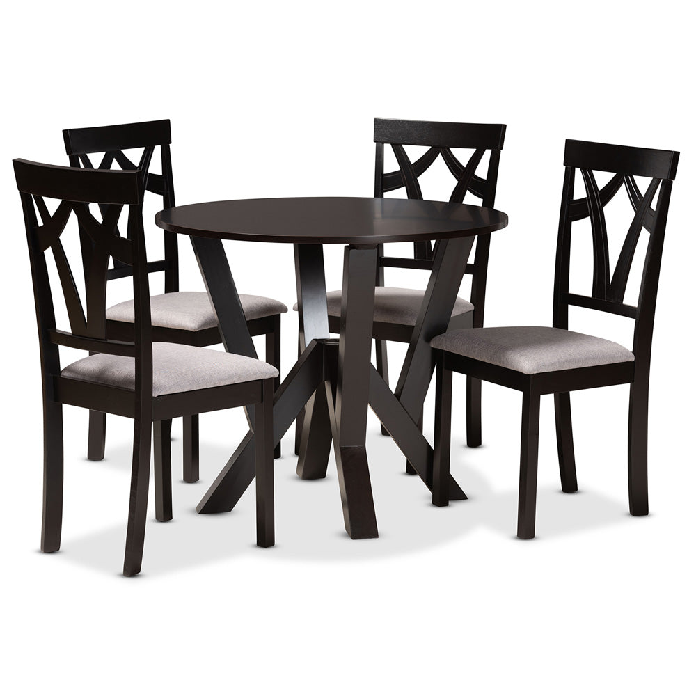 Baxton Studio - Branca Dining Set in Grey/Dark Brown - Branca-Grey/Dark Brown-5PC Dining Set view 1
