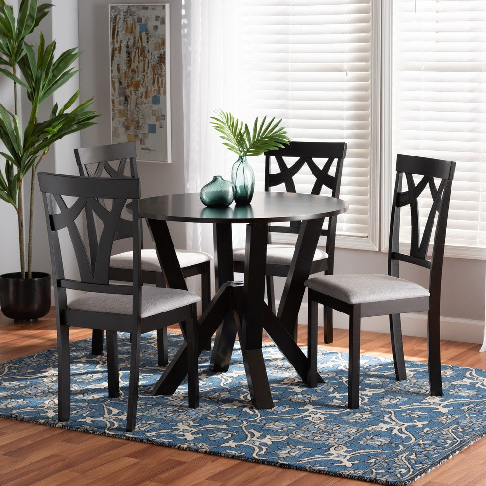 Baxton Studio - Branca Dining Set in Grey/Dark Brown - Branca-Grey/Dark Brown-5PC Dining Set view 8