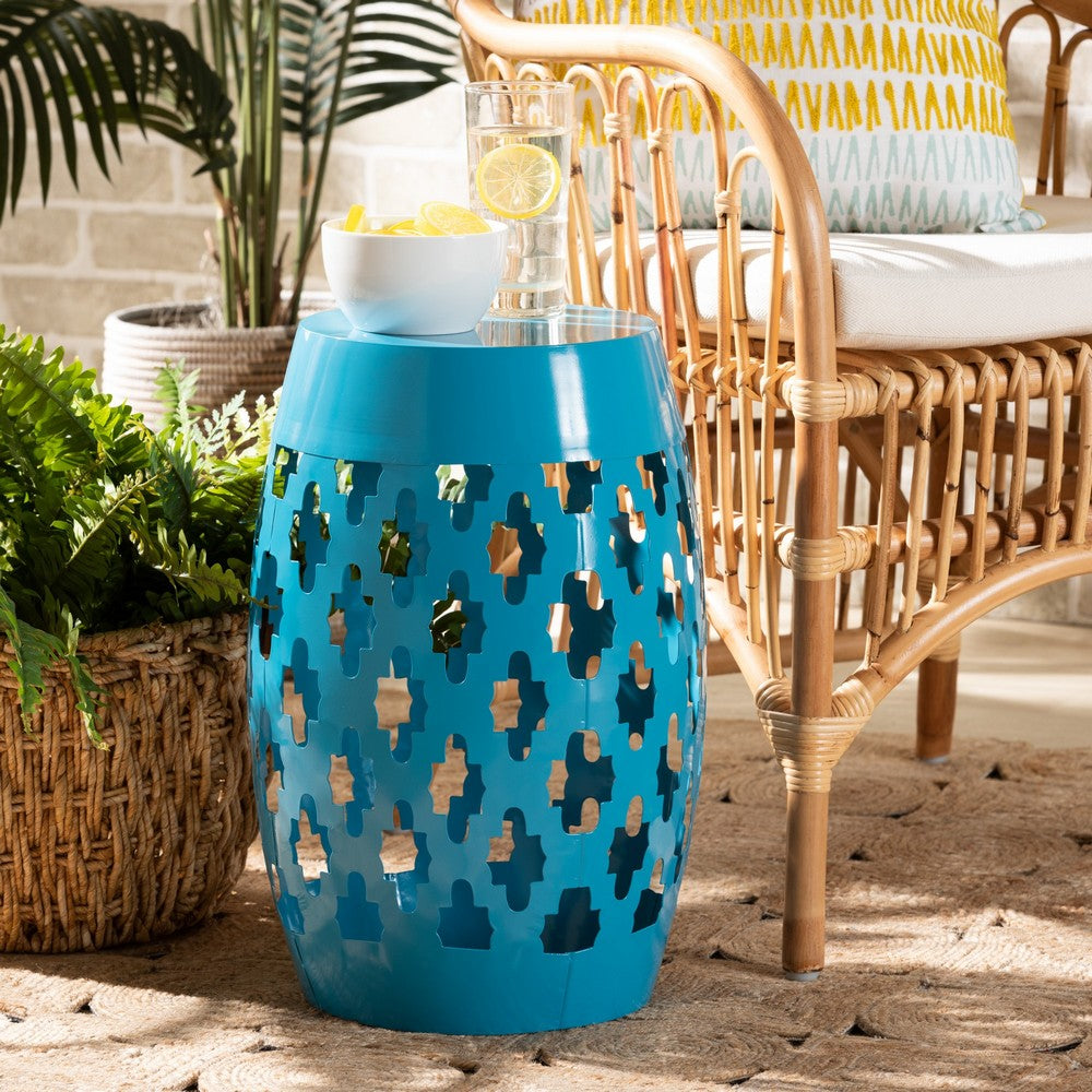Baxton Studio - Branson Outdoor Side Table in Blue - H01-101370C Blue Metal Side Table view 5