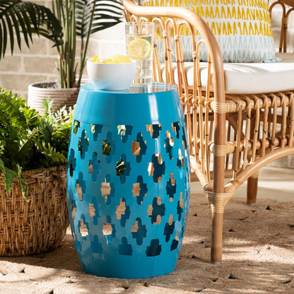 Baxton Studio - Branson Outdoor Side Table in Blue - H01-101370C Blue Metal Side Table view 5
