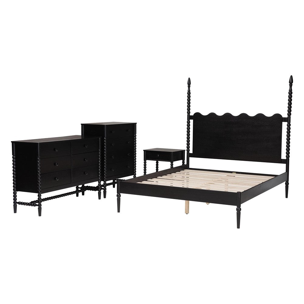 Baxton Studio - Brantley King Bedroom Set in Black - Lesedi-4PC Bedroom Set-Black-King-1NS view 2