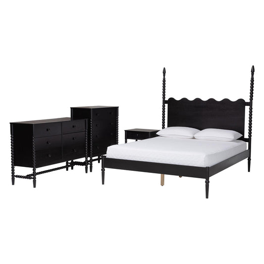 Baxton Studio - Brantley Queen Bedroom Set in Black - Lesedi-4PC Bedroom Set-Black-Queen-1NS view 1