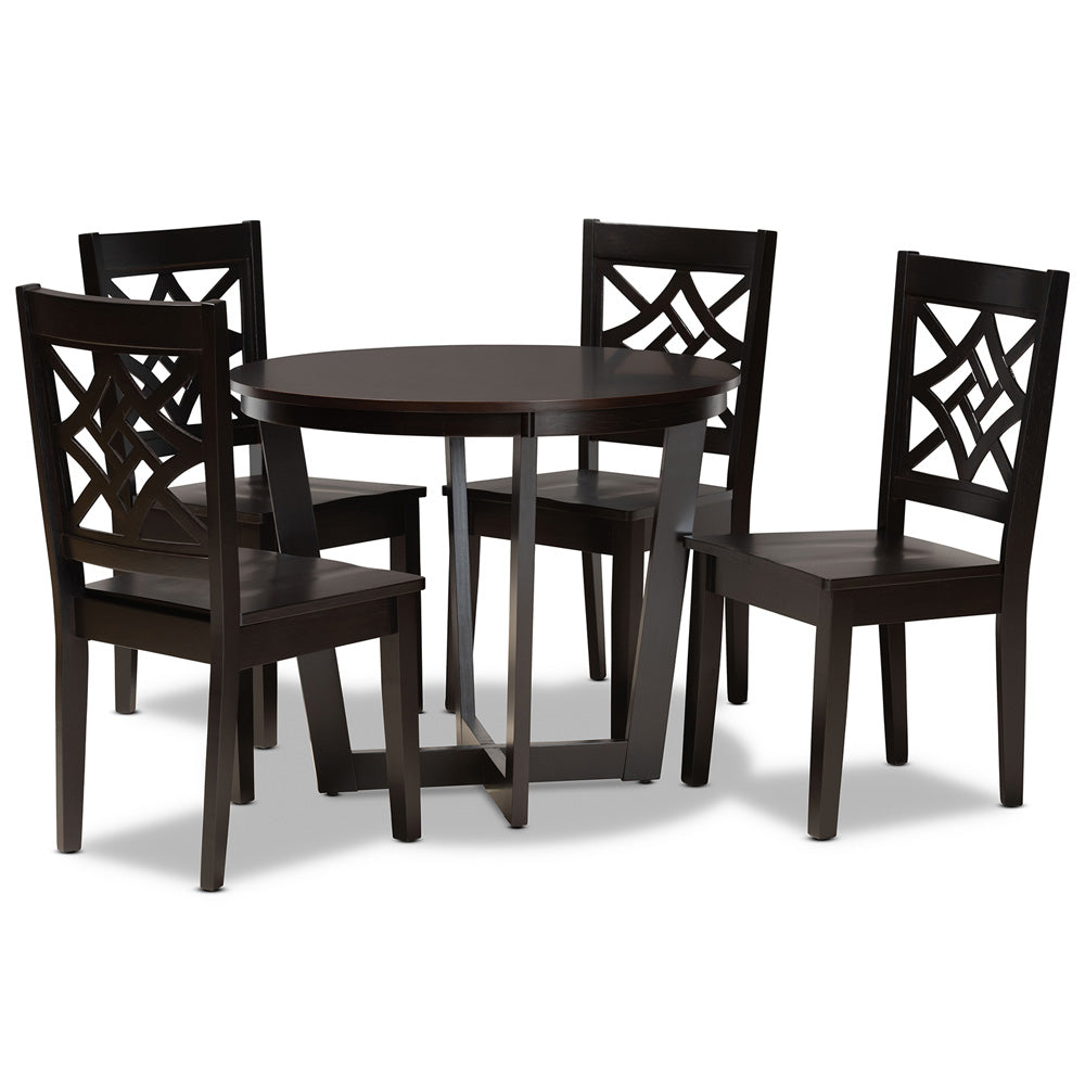 Baxton Studio - Brava Dining Set in Dark Brown - Brava-Dark Brown-5PC Dining Set view 1