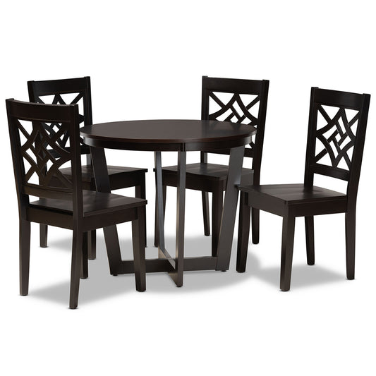 Baxton Studio - Brava Dining Set in Dark Brown - Brava-Dark Brown-5PC Dining Set view 1