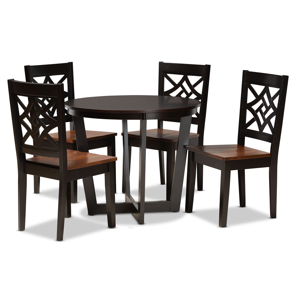 Baxton Studio - Brava Dining Set in Dark Brown/Walnut Brown - Brava-Dark Brown/Walnut-5PC Dining Set view 1