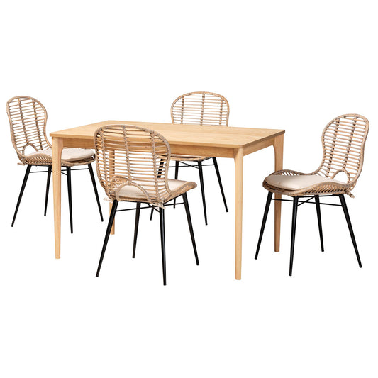 Baxton Studio - Brenna Dining Set in Greywash/Natural Brown/White - KYG005C-Natural Oak/Light Grey-5PC Dining Set view 1