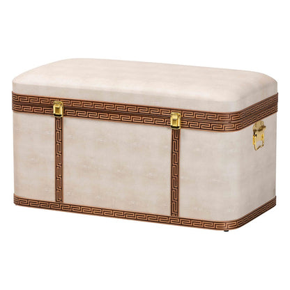 Baxton Studio - Brenner Storage Trunk in Beige/Brown/Gold - JY24A092-Large-Beige/Shagreen-Storage Ottoman view 1