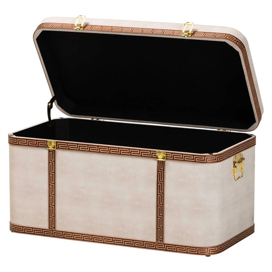 Baxton Studio - Brenner Storage Trunk in Beige/Brown/Gold - JY24A092-Large-Beige/Shagreen-Storage Ottoman view 2