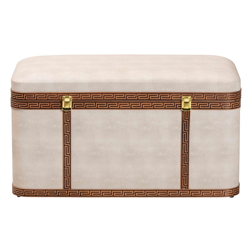 Baxton Studio - Brenner Storage Trunk in Beige/Brown/Gold - JY24A092-Large-Beige/Shagreen-Storage Ottoman view 3