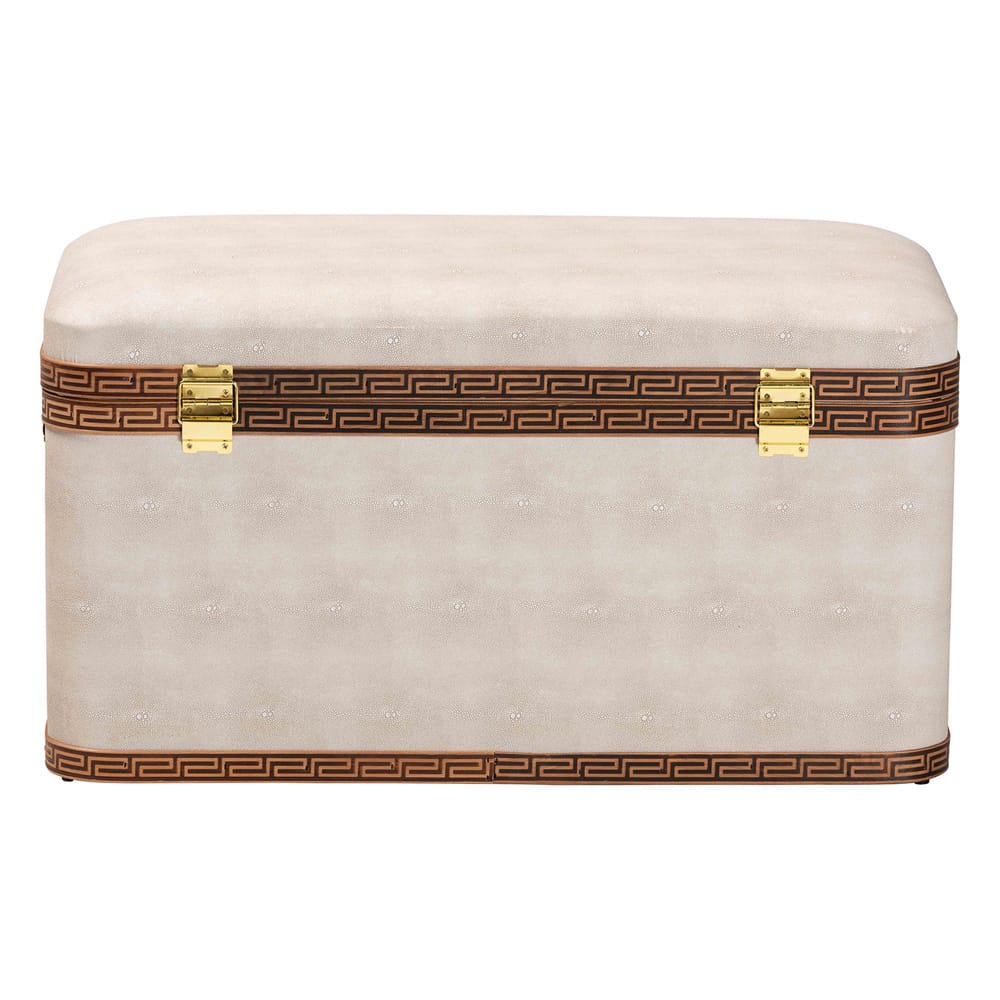 Baxton Studio - Brenner Storage Trunk in Beige/Brown/Gold - JY24A092-Large-Beige/Shagreen-Storage Ottoman view 5