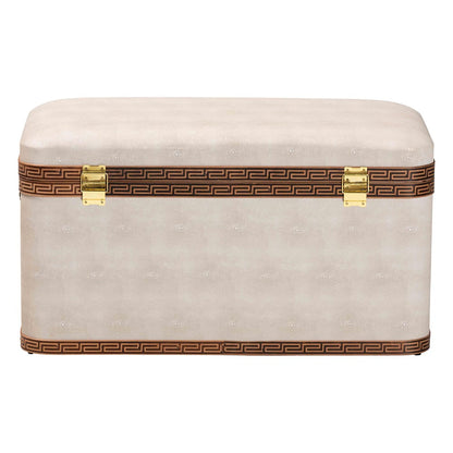 Baxton Studio - Brenner Storage Trunk in Beige/Brown/Gold - JY24A092-Large-Beige/Shagreen-Storage Ottoman view 5