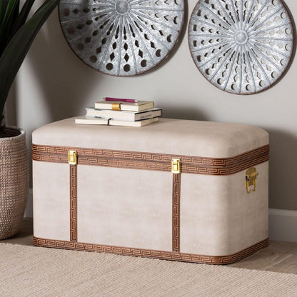 Baxton Studio - Brenner Storage Trunk in Beige/Brown/Gold - JY24A092-Large-Beige/Shagreen-Storage Ottoman view 9