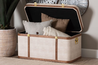 Baxton Studio - Brenner Storage Trunk in Beige/Brown/Gold - JY24A092-Large-Beige/Shagreen-Storage Ottoman view 10