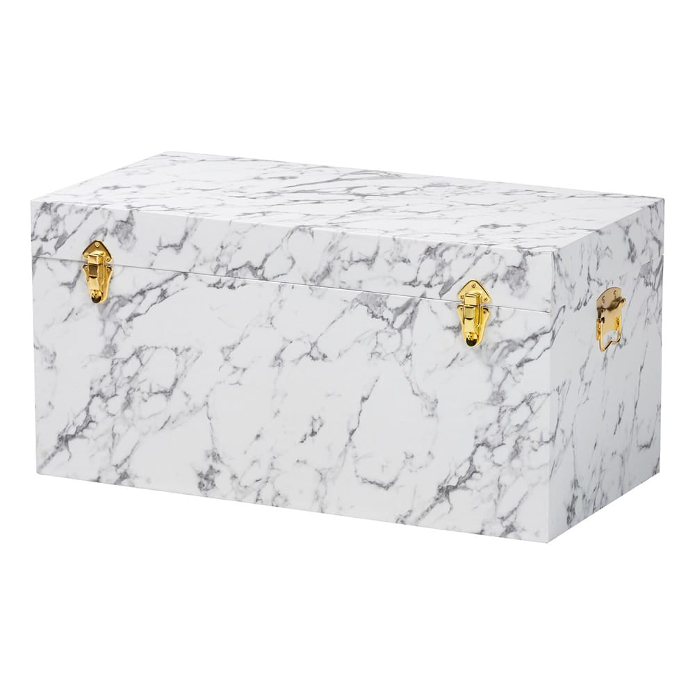Baxton Studio - Brenta Storage Trunk in Marble White - JY24A208-White/Grey-Wooden-Ottoman view 1