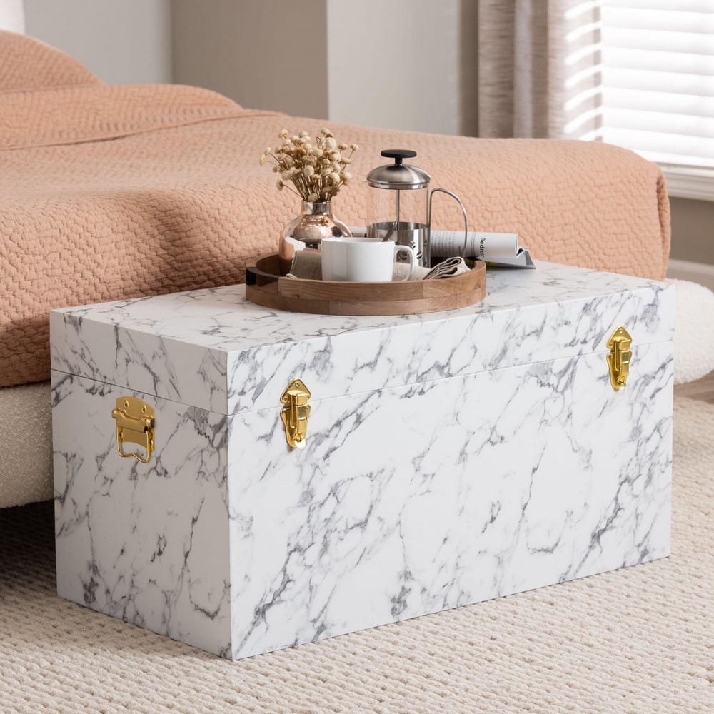 Baxton Studio - Brenta Storage Trunk in Marble White - JY24A208-White/Grey-Wooden-Ottoman view 8