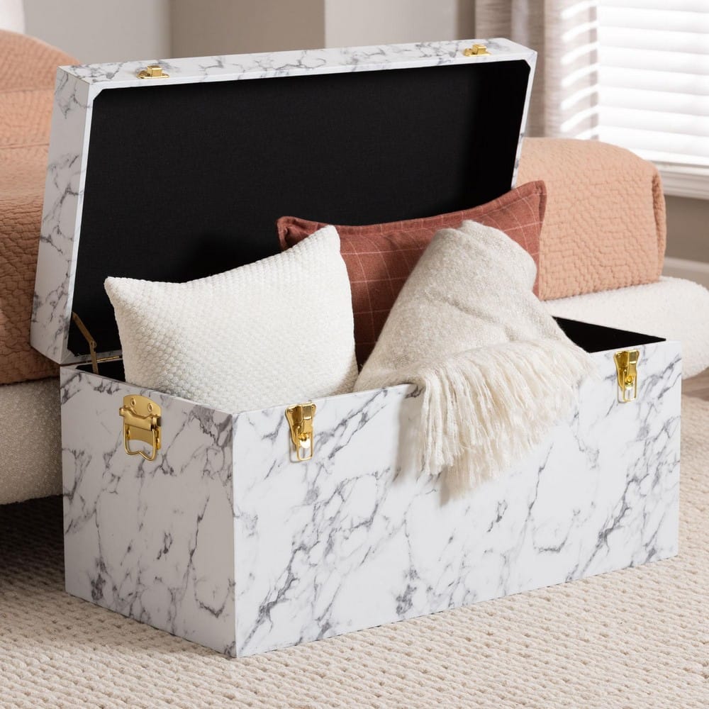 Baxton Studio - Brenta Storage Trunk in Marble White - JY24A208-White/Grey-Wooden-Ottoman view 9