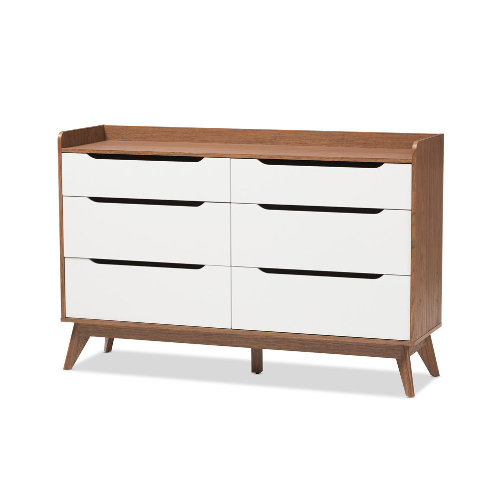 Baxton Studio - Brighton Chest in White/"Walnut" Brown - Brighton-Walnut/White-6DW-Chest view 1