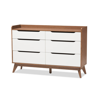 Baxton Studio - Brighton Chest in White/"Walnut" Brown - Brighton-Walnut/White-6DW-Chest view 1