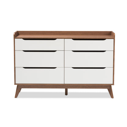 Baxton Studio - Brighton Chest in White/"Walnut" Brown - Brighton-Walnut/White-6DW-Chest view 3