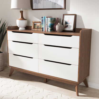Baxton Studio - Brighton Chest in White/"Walnut" Brown - Brighton-Walnut/White-6DW-Chest view 6
