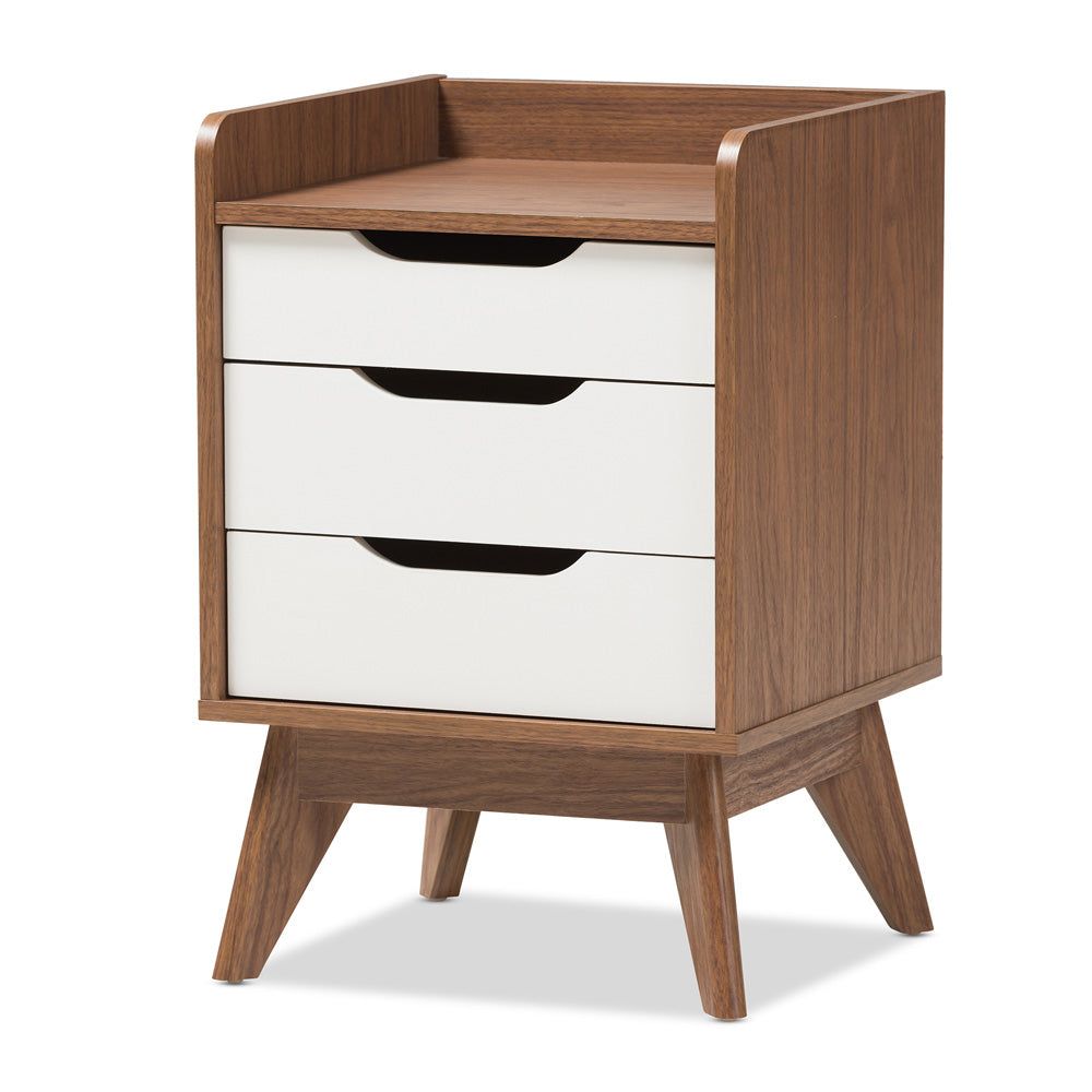 Baxton Studio - Brighton Nightstand in White/"Walnut" Brown - Brighton-Walnut/White-NS view 1